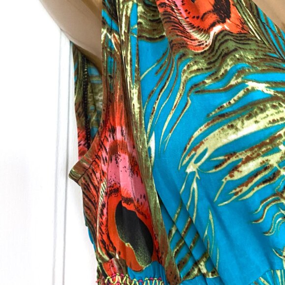 NWOT Turquoise Peacock Maxi Summer Dress | Versatile Festival Carnival Beachwear - Picture 6 of 11